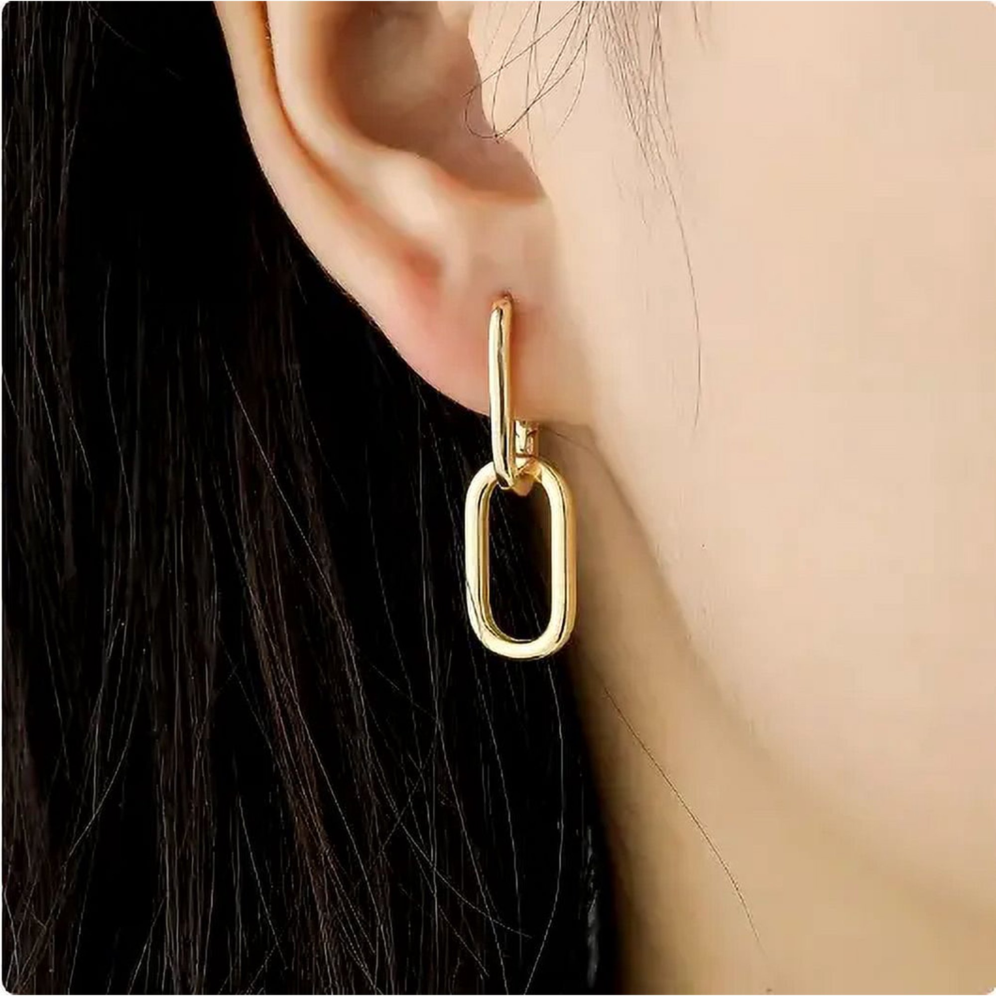 18K Gold-Plated Sterling Silver Double Row Paperclip Chain Link Dangle Earrings | Elegant Drop Earrings for Women | Premium Gold Jewelry