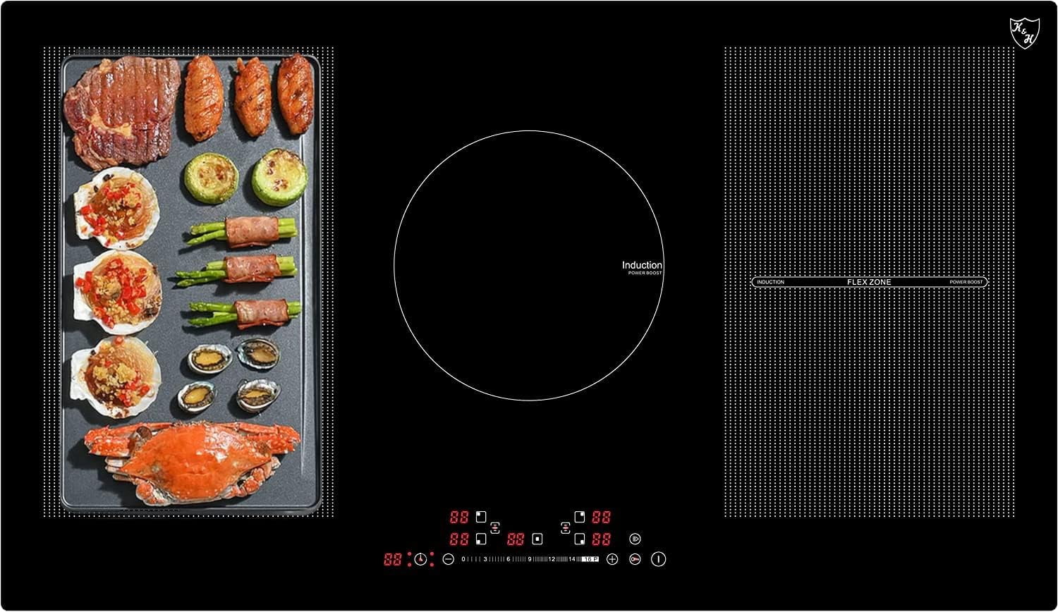 K&H SIGNATURE SERIES 5 Burner 36 Inch Built-in Induction FLEX Electric Stove Top Ceramic Cooktop SLIDER Touch Control 240V 9400W IN36-9400FLX