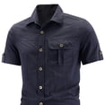 thumbnail image 4 of Fnnxeal Men Button Down Shirt Summer Collared Pocket Casual Cargo Short Sleeve Blue Shirts for Men Size XL, 4 of 4