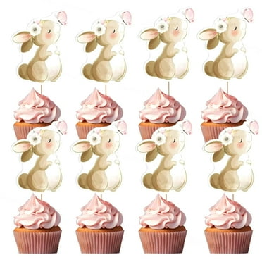 13Pcs Rabbit Cake Toppers Pink Cupcake Cake Decorations for Girls 1st Birthday Baby Shower Wedding Cake Topper Decor