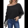 thumbnail image 2 of Suéter de Punto de Color Liso con Hombros Descubiertos y Larga para Mujer, Estilo Informal, Holgado y Moderno para Otoño Negro L, 2 of 8