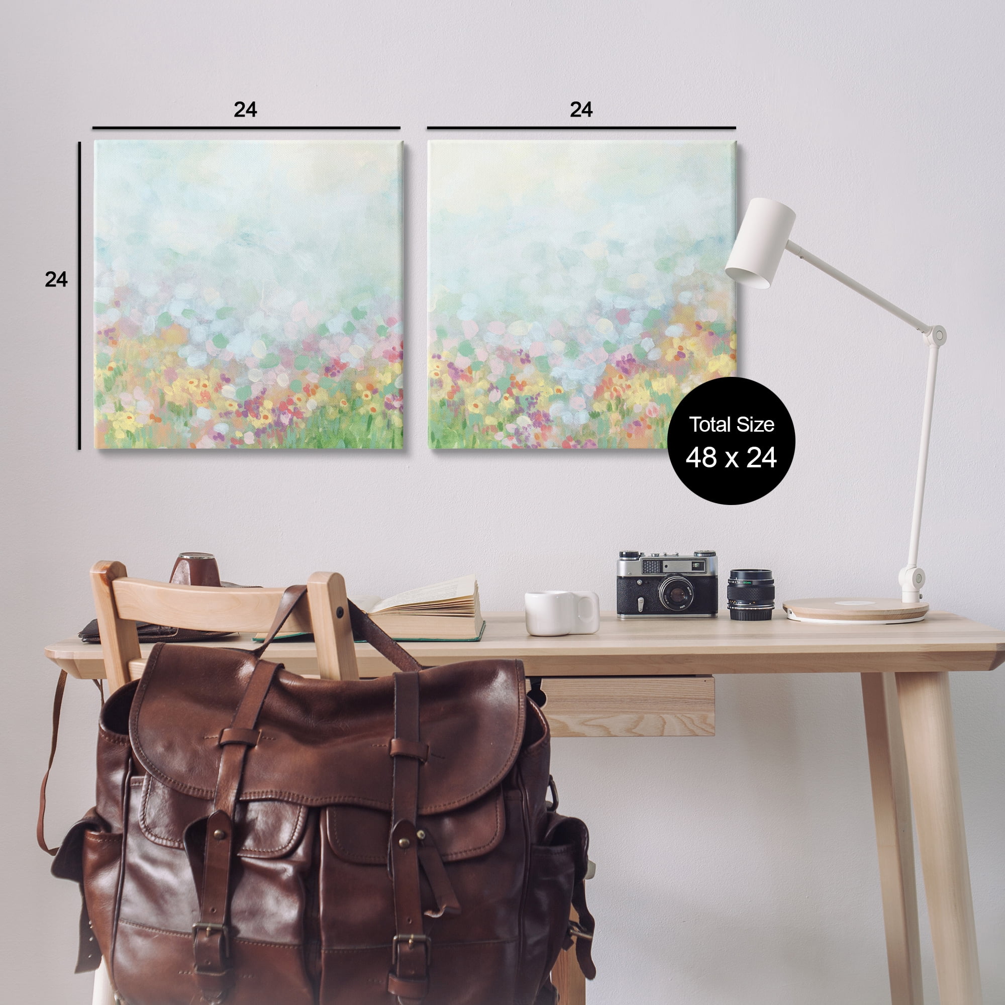 Stupell Industries Pastel Spring Flower Field Abstract Painting Wrapped Canvas Art Print Wall Art, 24 x 24, Set of 2