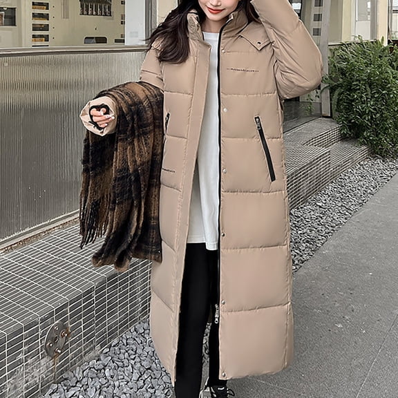 Women Fashion Hooded Over The Knee Padded Jacket Long Loose Thick Padded Jacket Warm Winter Jackets Women Coats for plus Size Women Womens Long Winter Coat Hoods for Jackets Girls Thickened down