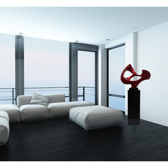 Abstract Mask 54" Tall Floor Sculpture // Metallic Red and Black Stand