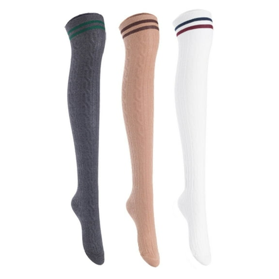 Lian Lifestyle Women's 3 Pairs Incredible Durable Super Soft Unique Over Knee High Thigh High Cotton Socks, Size US 6-9, JMYP1023 Dark Grey,Khaki,White
