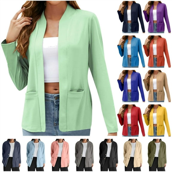 BiZtdJrK Blazers for Women Business Casual Collarless Suit Jackets Solid Open Front Office Work Outwear Basic Solid Blazer with Pockets, Dark Blue, XL