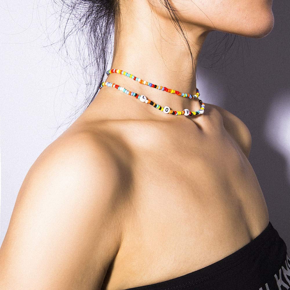  Boho Rainbow Beaded Choker Necklace Beach Seed Beads Necklaces  for Women Teen Girls Multi Colorful Shell Pendant Bead Layered Neck Chain  Jewelry : Grocery & Gourmet Food