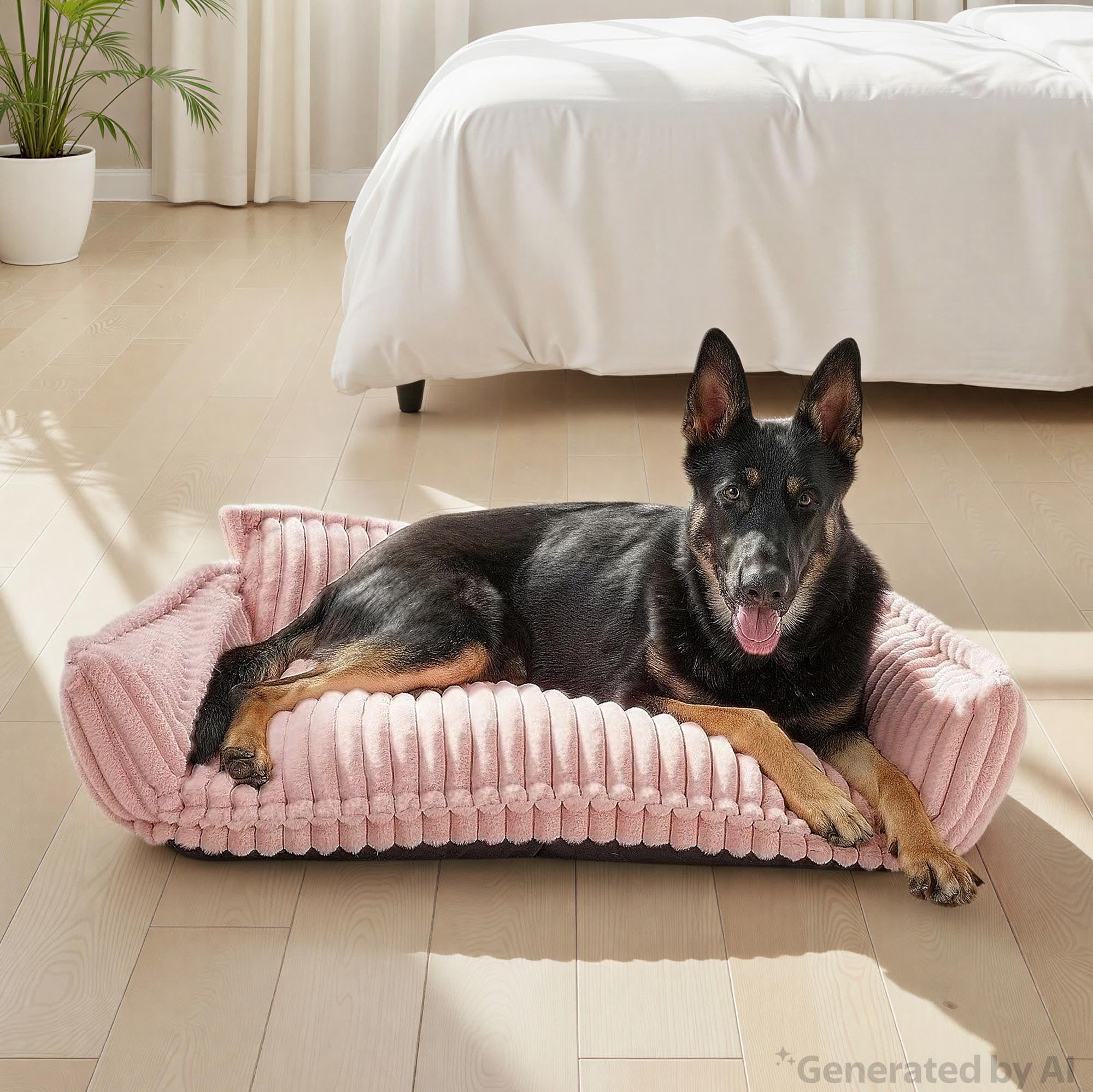Vibrant Life Large Plush Cord Sofa Style Dog Bed, Pink, 28" x 38"
