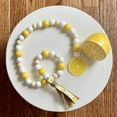 thumbnail image 6 of Carlendan Lemon Wood Bead Garland Farmhouse Rustic Beads with Jute Plaid Tassels Yellow Lemonade Slice Summer Home Natural Country Chic Decor, 6 of 8