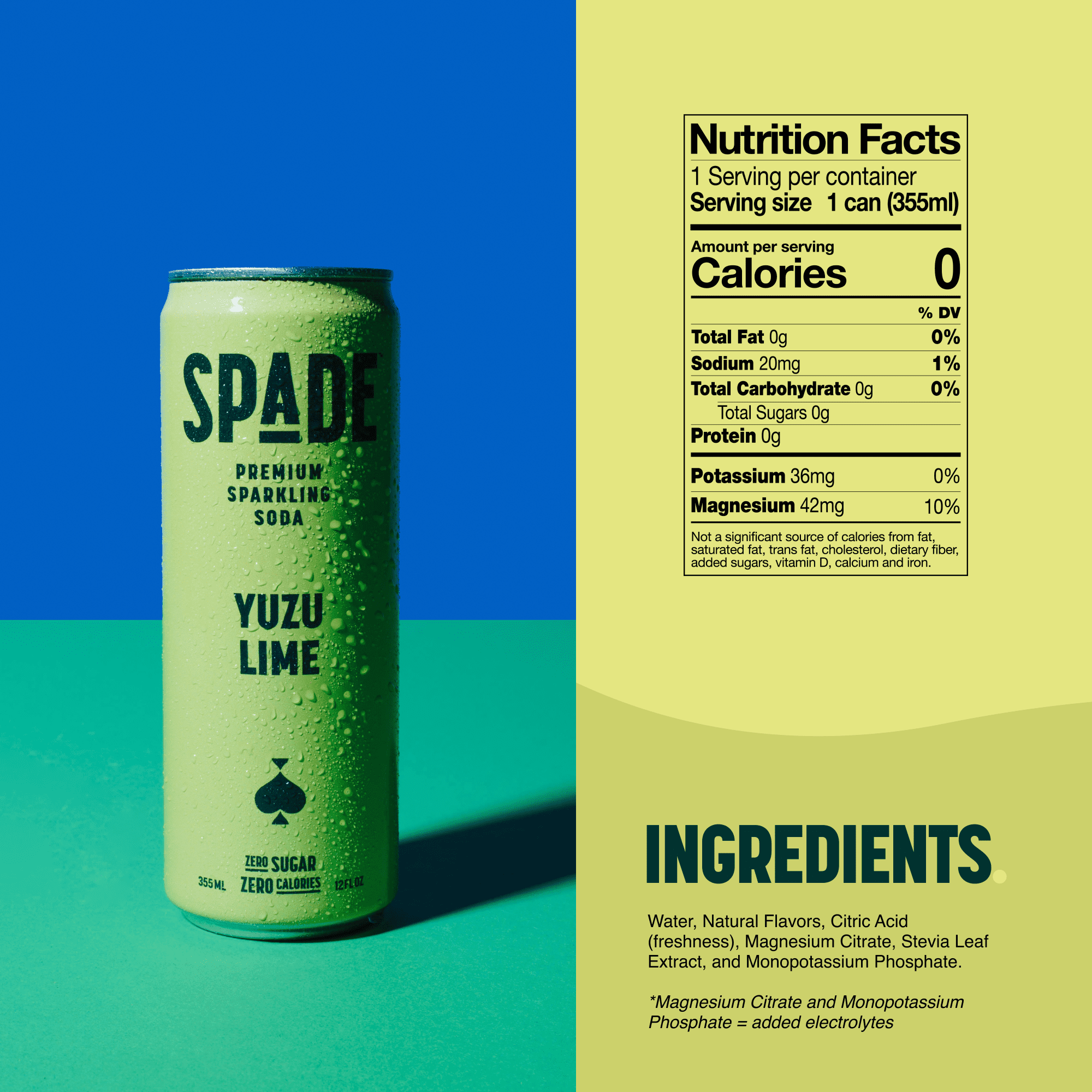 Spade Premium Natural Soda – Zero Sugar Yuzu Lime (12 Pack, 12 oz Cans)