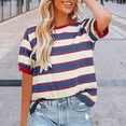 thumbnail image 1 of Pxiakgy Vente Chaude!! Hauts Rayés pour Femmes Col Rond Manches Courtes T-Shirt Tendance 2025 Basique Été Décontracté T-Shirts Amples à Rayures Color Block Blouses Amples Basiques Rd2 S, 1 of 4