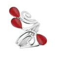 thumbnail image 2 of Floral Vine Ornate Teardrop Red Coral Sterling Silver Ring-9, 2 of 4