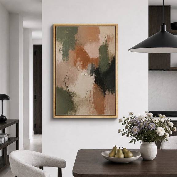 Framed Canvas Print Earth Tone Abstract Wall Art Modern Artwork Decoration for Living Room Bedroom - 16"x24" NATURAL Frame