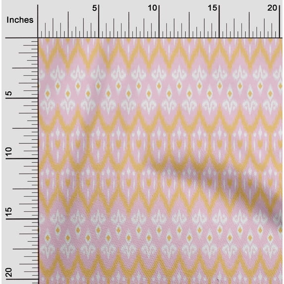 oneOone Cotton Poplin Fabric Damask & Chevron Ikat Printed Craft Fabric BTY 56 Inch Wide