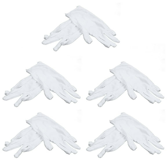 5 pair White Cotton Gloves-White