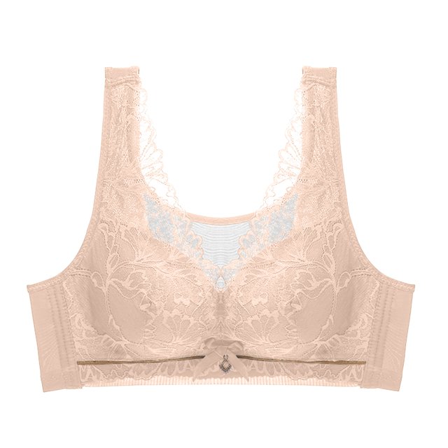 Virmaxy Soutien-Gorge Sans Fil pour Femmes Aguichant Mince en Dentelle Soutien-Gorge Rassemblant Sans Armature Confortable Fixe Ajustable Collection de Poitrine Coton Beige m