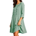 thumbnail image 4 of QUNYINEY Casual Summer Dresses for Women Plus Size Midi 3/4 Sleeve A Line Dress Embroidered with Pockets Solid Crew Neck Loose Fit Dresses, 4 of 6