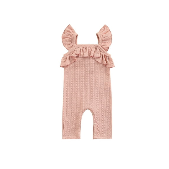 Franhais Infant Baby Sleeveless Romper, Cute Solid Color Ruffle Strap Cable Knit Snap Leg Jumpsuit