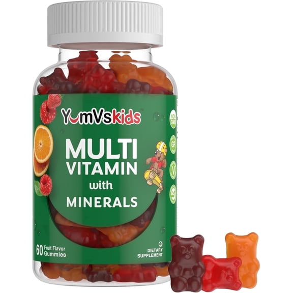 YUM-V’s Kids Multivitamin Gummies, Daily Chewable Vitamins for Growth & Development, Fruit Flavor, 60 Count