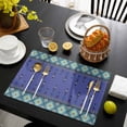 thumbnail image 3 of Navy Blue Boho Placemats Set of 4, Vintage Ethnic Tribe Abstract Art Retro Placemats for Dining Table, Place Mats for Kitchen Tabletop, Waterproof Wipeable Dining Table Mats Set, 3 of 9