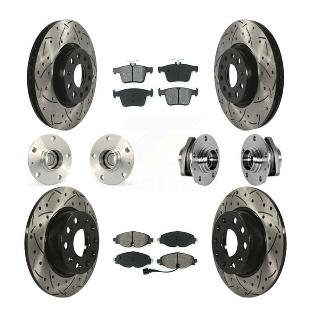 Transit Auto Front Rear Hub Bearings Assembly Coated Disc Brake Rotors and Semi-Metallic Pads Kit (10Pc) for Car Audi A3 Sportback e-tron with 80mm Pilot Diameter - Left Right Side KBB-123773