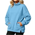 thumbnail image 2 of AnuYalue Mock Turtleneck Sweatshirts for Women Oversized Long Sleeve Pullover Loose Fit Side Slit Tops With Pockets, 2 of 5