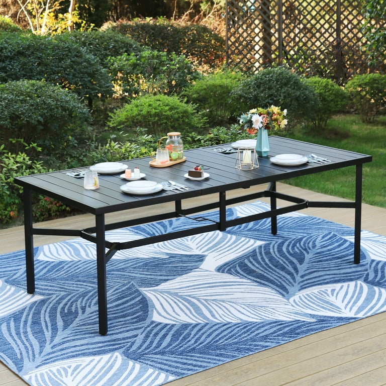 MF Studio 8 Seat Outdoor Patio Dining Table with Umbrella Hole 83 Large Steel Patio Table Black