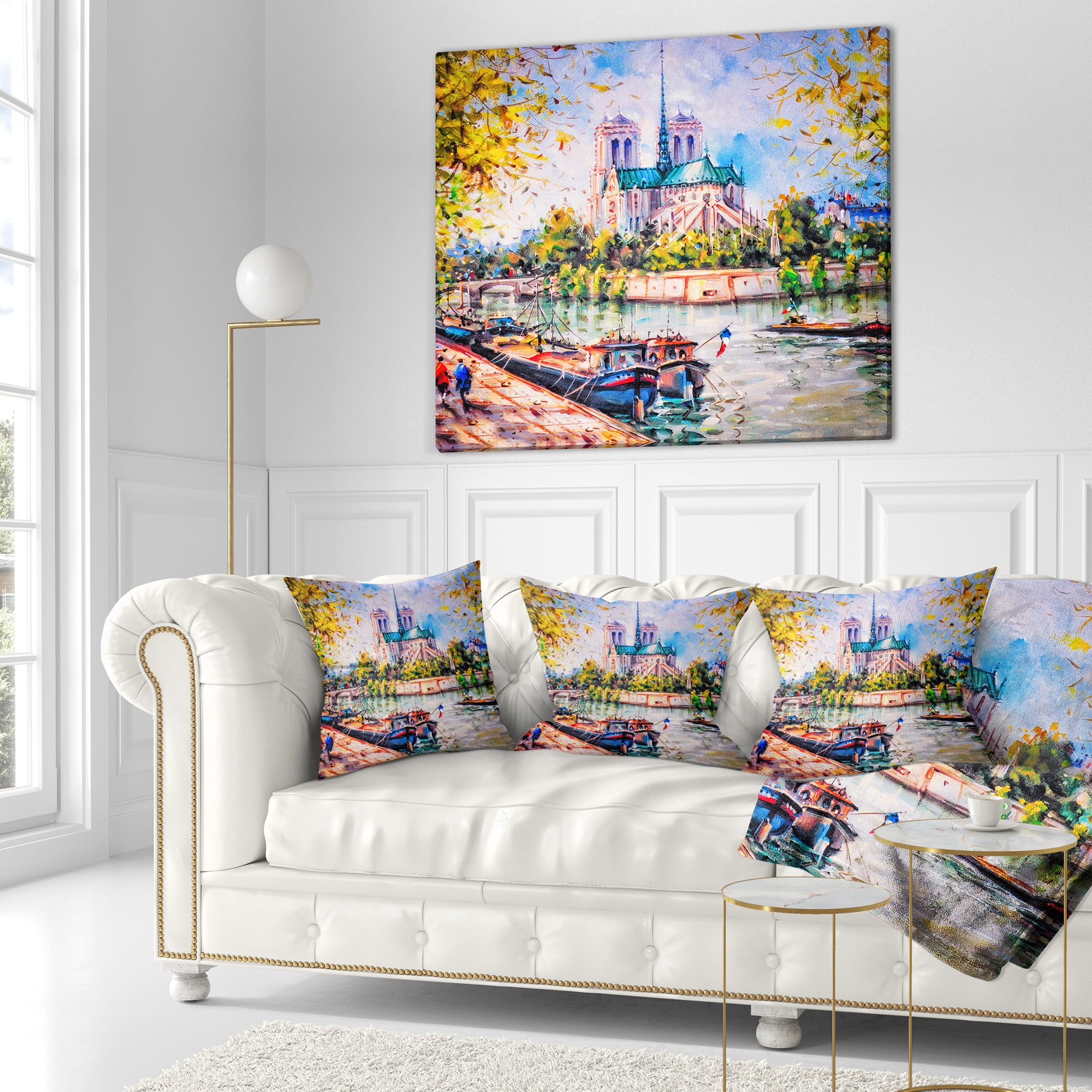 Designart Notre Dame Paris - Landscape Printed Throw Pillow - 18x18