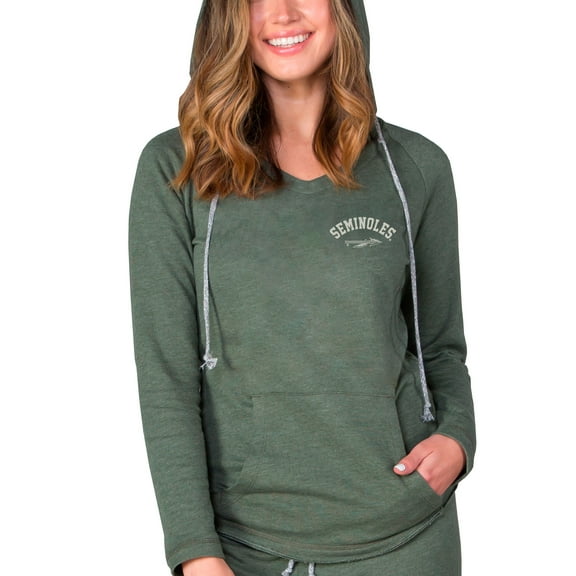 Women's-Concepts Sport  Green Florida State Seminoles Mainstream Terry Tri-Blend V-Neck Pullover Hoodie