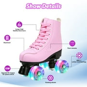 EONROACOO Pink Roller Skates for Women, Adult Light up Quad Skates(Women 7/Men 5.5)