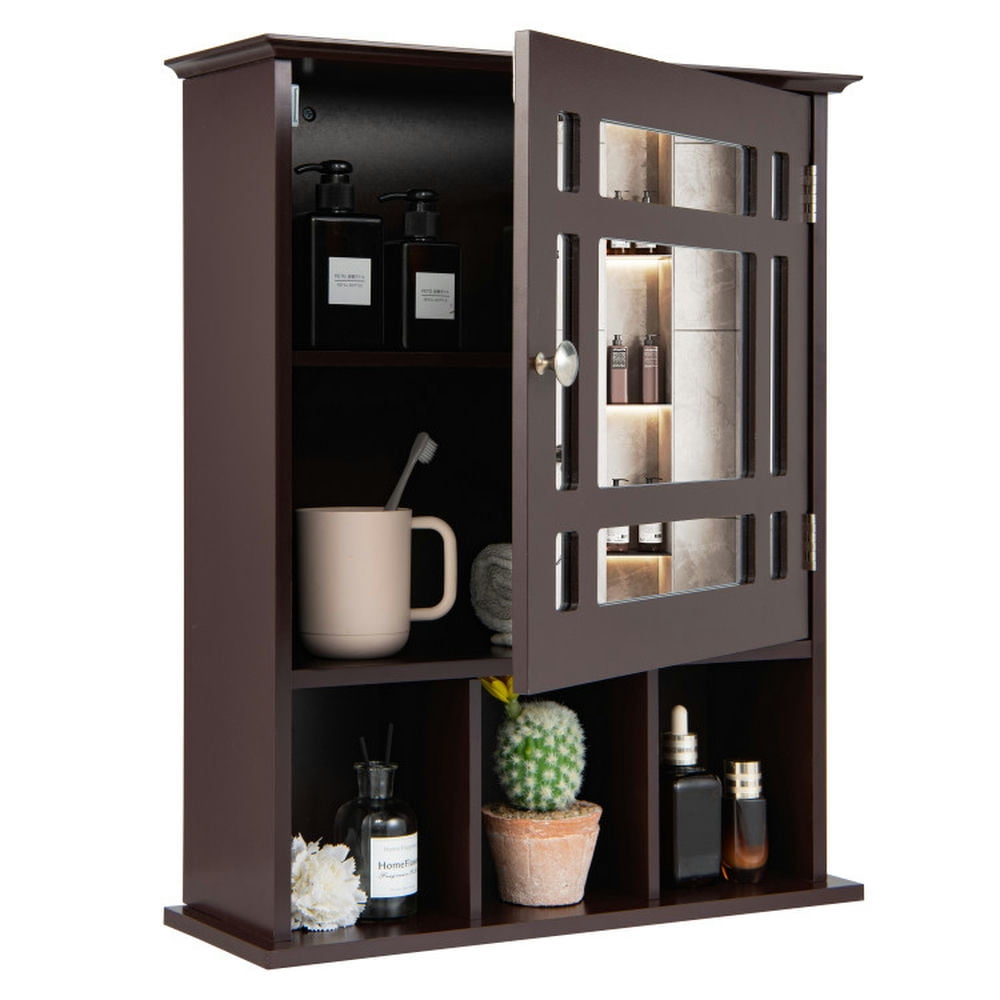 Finihen Bathroom Wall Cabinet, Wall Mounted Bathroom Mirror Cabinet, Wall Mounted and Mirrored Bathroom Cabinet, for Bathroom, Brown Finihen Bathroom Wall Cabinet, Wall Mounted Bathroom Mirror Cabinet, Wall Mounted and Mirrored Bathroom Cabinet, for Bathroom, Brown