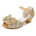 thumbnail image 2 of Viluyesy Girls Summer Pearl Bow Sandals - Kids High Heels Princess Dress Shoes Crystal Wedding Party Pageant Sparkly Mid-Large Size 4-12Y Gold Size 3.5 M, 2 of 7