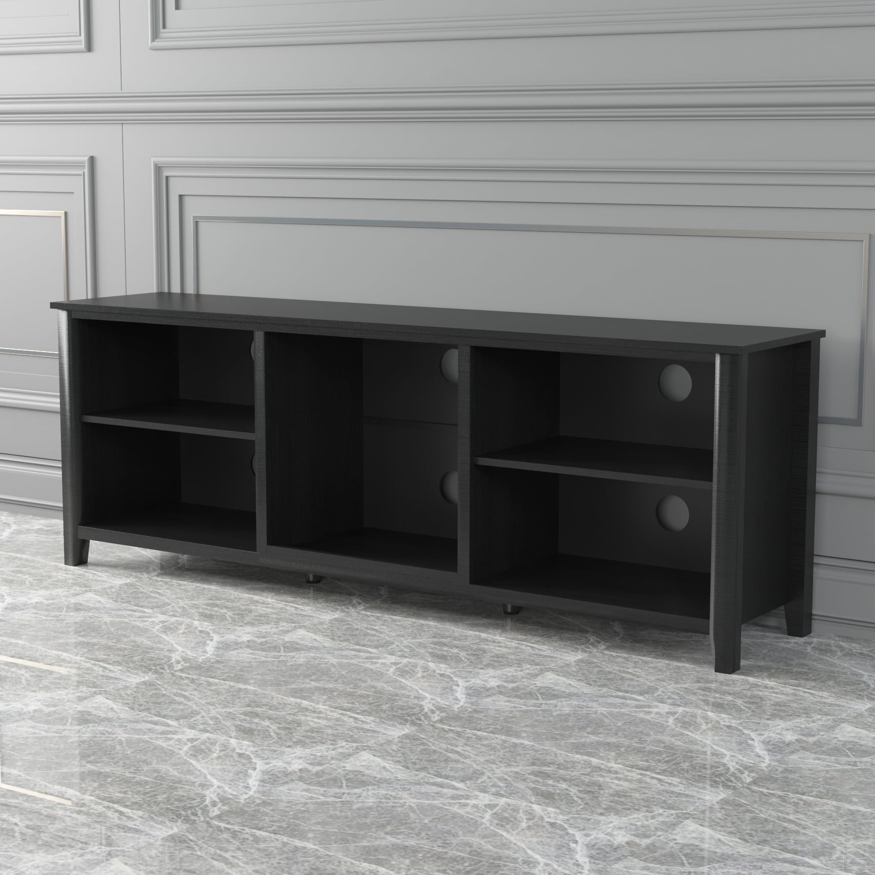 Resenkos 70" Black TV Stand Entertainment Center for TVs Up to 80" with Open Storage Resenkos 70" Black TV Stand Entertainment Center for TVs Up to 80" with Open Storage