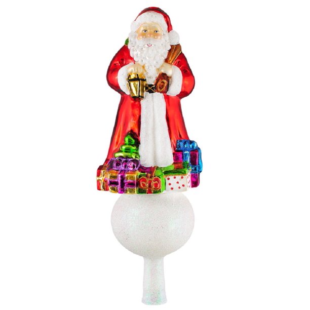 Santa Claus with Presents Gifts Polish Glass Christmas Tree Topper