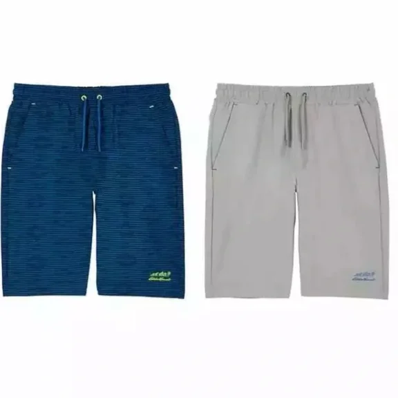 Eddie Bauer Boys 2-Pack Hybrid Shorts (Light Grey /Blue Stripe - Small)