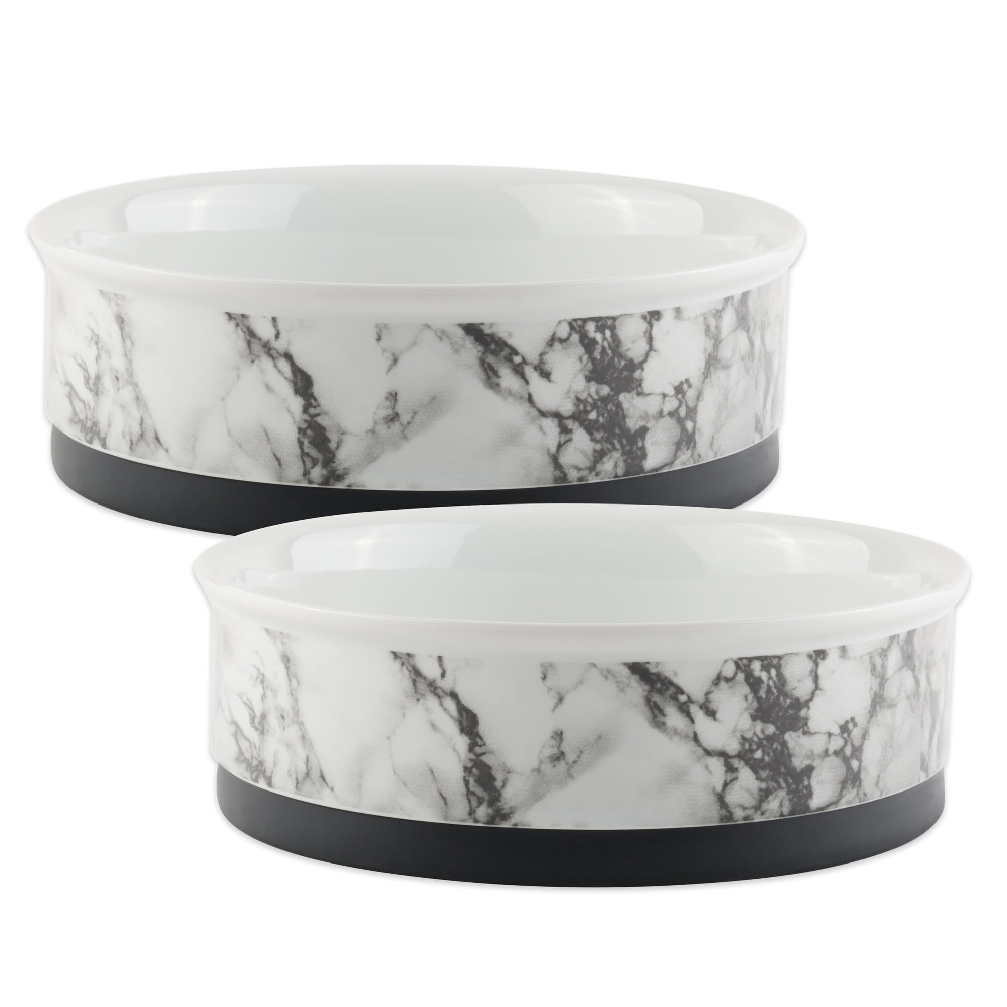 Bone Dry Ceramic Marble, Pet Bowls, Dishwasher Safe, Medium, 6x2", White, 2 Count