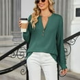 thumbnail image 6 of Jalioing Womens Ribbed Pullover Top Button V-Neck Tunic Shirt Fall Winter Long Sleeve Blouse, 6 of 9