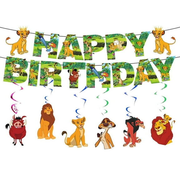 Lion-King party supplies,6 Lion Hanging Swirls and 1 Happy Birthday Banner for Lion-King party decoration