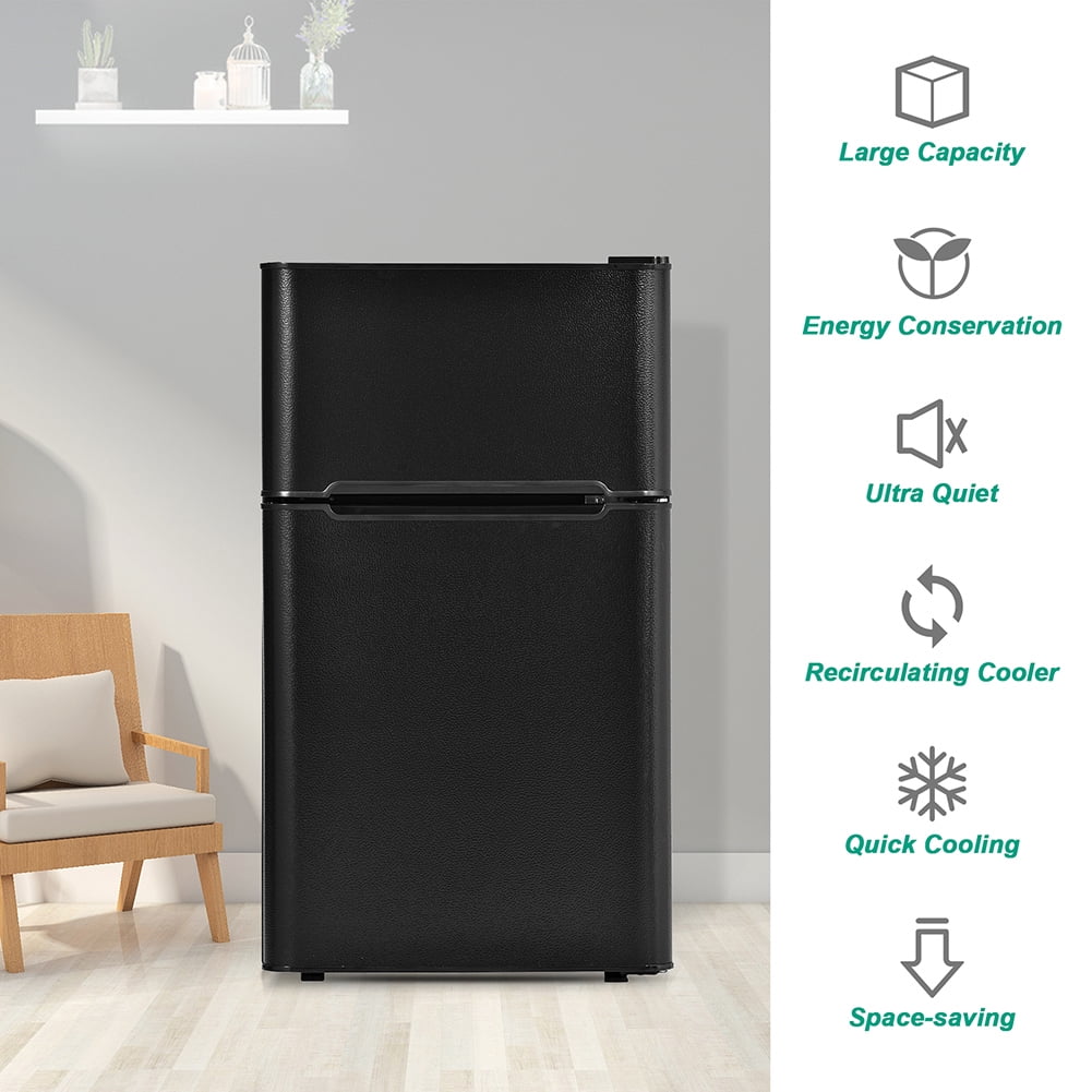 Resenkos Two-Door Mini Refrigerator 3.2Cu.Ft, Freestanding Mini Fridge with Freezer and Reversible Door, 7-Level Thermostat Control, Black Resenkos Two-Door Mini Refrigerator 3.2Cu.Ft, Freestanding Mini Fridge with Freezer and Reversible Door, 7-Level Thermostat Control, Black