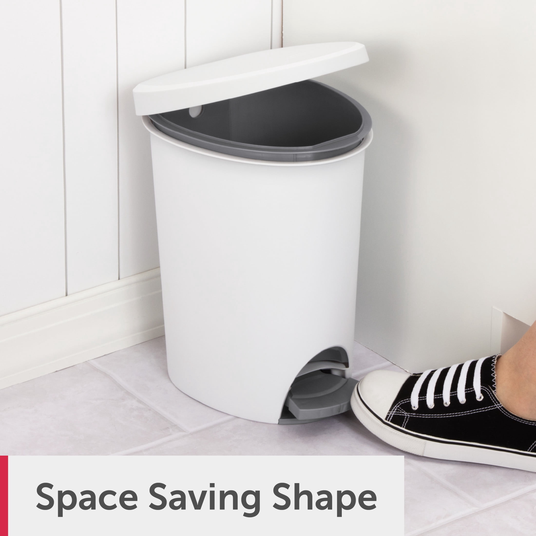 Sterilite Small Bathroom Trash Can, 2.6 Gallon Plastic Garbage Bucket Bin with Step Lid, White