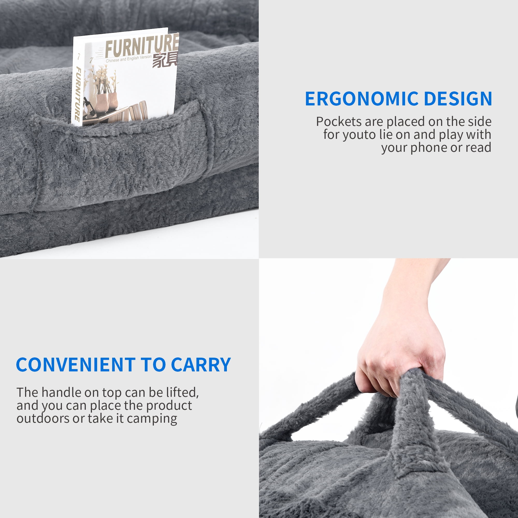 Dextrus Human Dog Bed,Oversized 72"x48"x10" Bed for Humans and Dogs, Orthopedic Comfort with Portable Storage Pocket