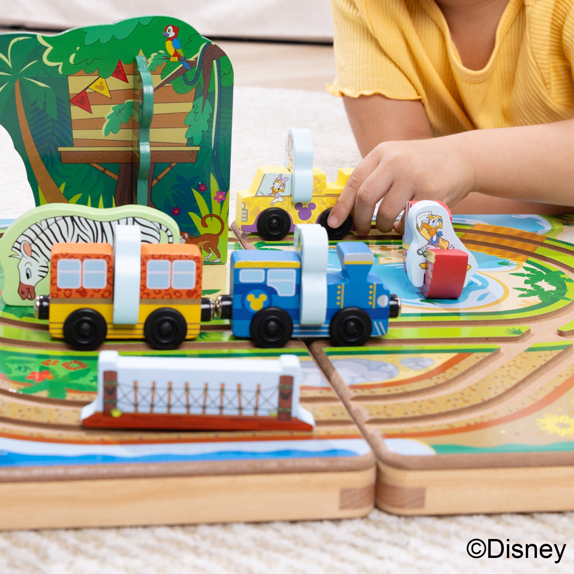 Melissa & Doug Disney Take-Along Safari Adventure Wooden Play Set with Built-In Tracks – 20 Pieces | Mickey Mouse, Minnie, Wooden Toy for Boys and for Girls 3+ - FSC Certified