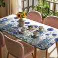 thumbnail image 3 of Purple Flowers Table Cloths for 5 Foot Rectangle Tables, Spring Garden Floral Leaves Botanical Country Patio Waterproof Elastic Fitted Tablecloths, Washable Rectangular Table Cover for Camping, 3 of 8