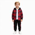 thumbnail image 3 of Futezty Toddler Boys Outfits Long Sleeve Plaid Prints Hoodie Jacket Tops and Pants Set 2 Pieces Kids Fall Winter Clothes 3T-7T, 3 of 7