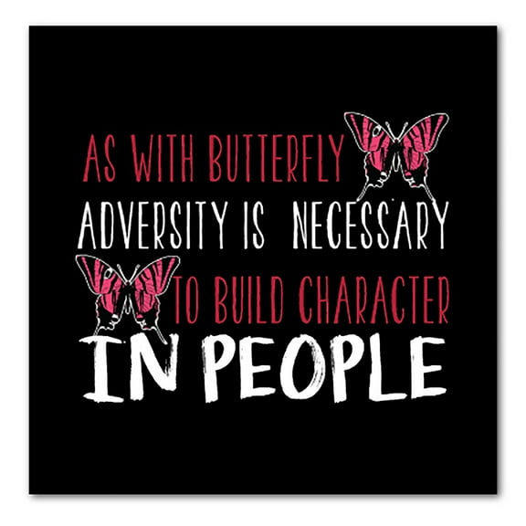 DistinctInk Custom Bumper Sticker - 10" x 10" Decorative Decal - Black Background - Butterfly - Adversity Necessary Build Character