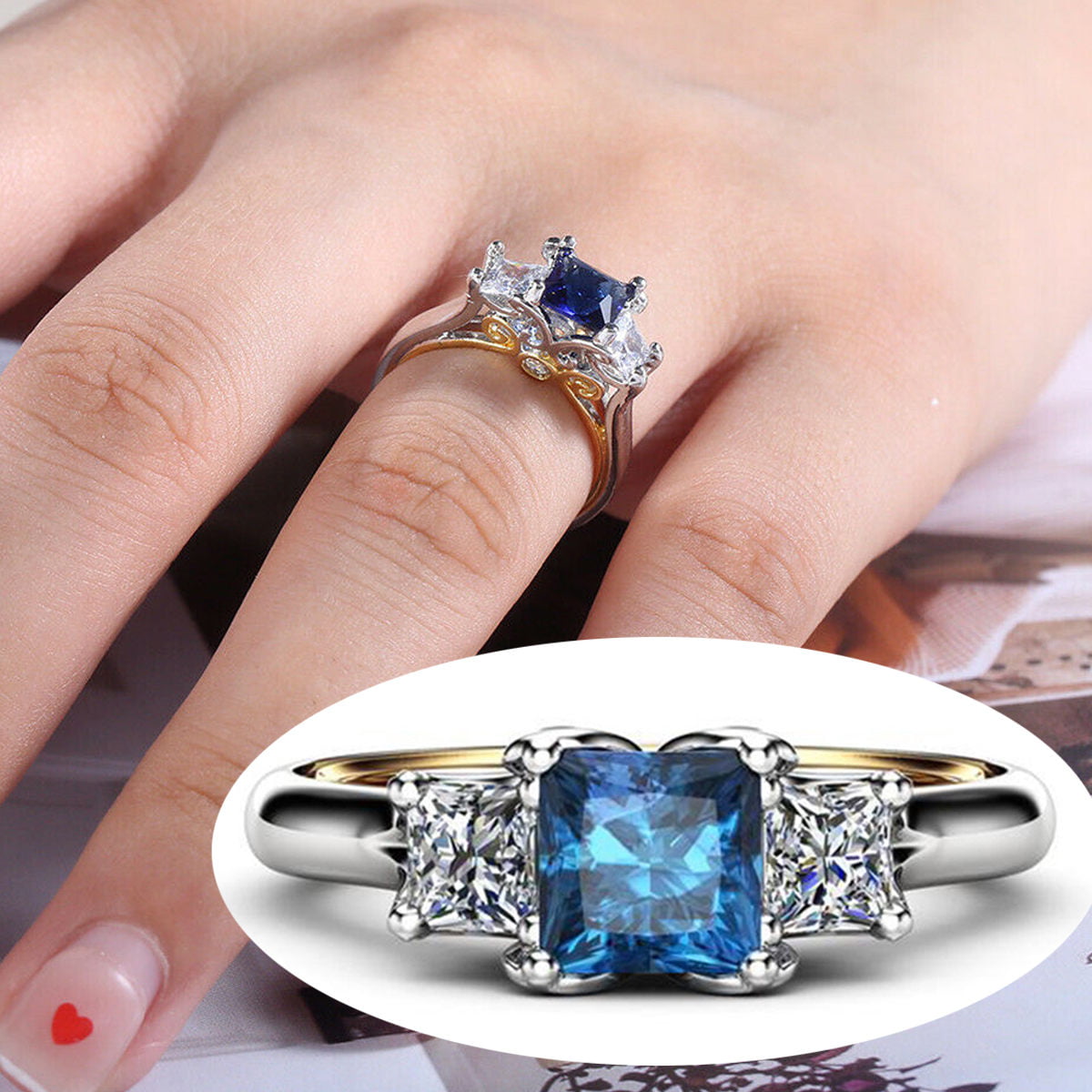 Valentines Day Jewelry CZ Ring Stone Wedding Bridal Rhinestone Jewelry for Women 