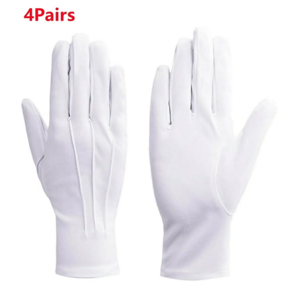 2/4Pairs White Gloves Tuxedo Formal Uniform Cotton Gloves Men Women Breathable Full Finger for Guard Band Butler Costume Gloves