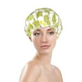 thumbnail image 3 of YFYANG Women's Double Waterproof Shower Cap, Green Rectangular Textured Pattern Reusable Hair Cap for All Hair Styles and Head Sizes, 3 of 9
