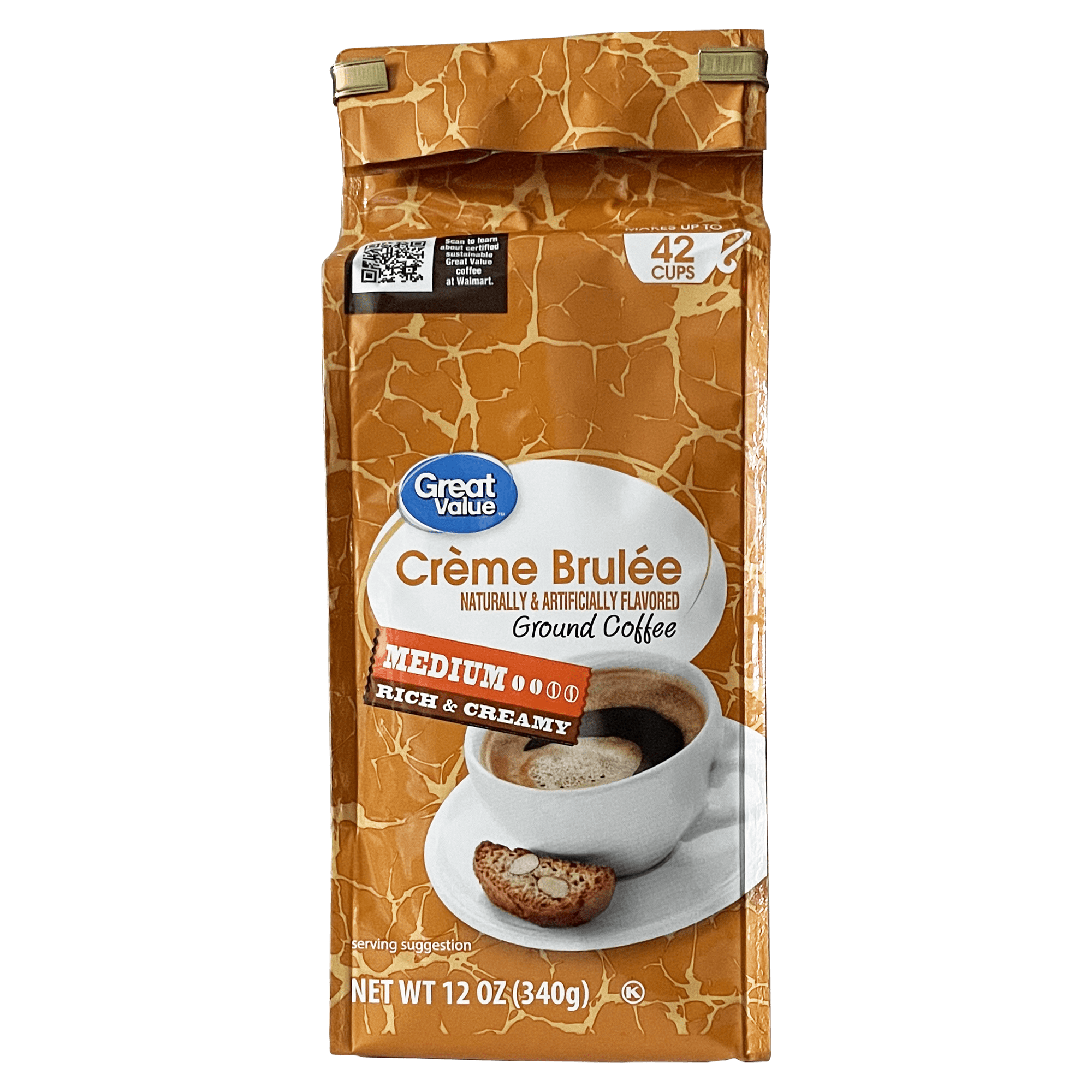 Great Value Crème Brulee Medium Roast Ground Coffee, 12 oz, Bag