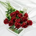 thumbnail image 3 of 12PCS Artificial Silk Flowers Realistic Roses Bouquet Long Stem for Home Wedding Decoration Party (Wine Red), 3 of 6